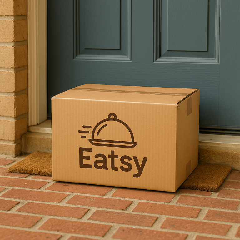 Bruine bezorgdoos met "Eatsy"